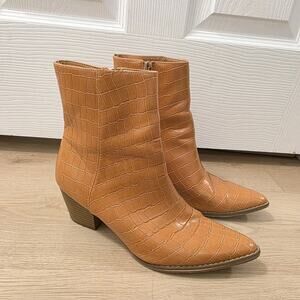 Coconuts by Matisse Tan Croc-Embossed Pointed Ankle Boots